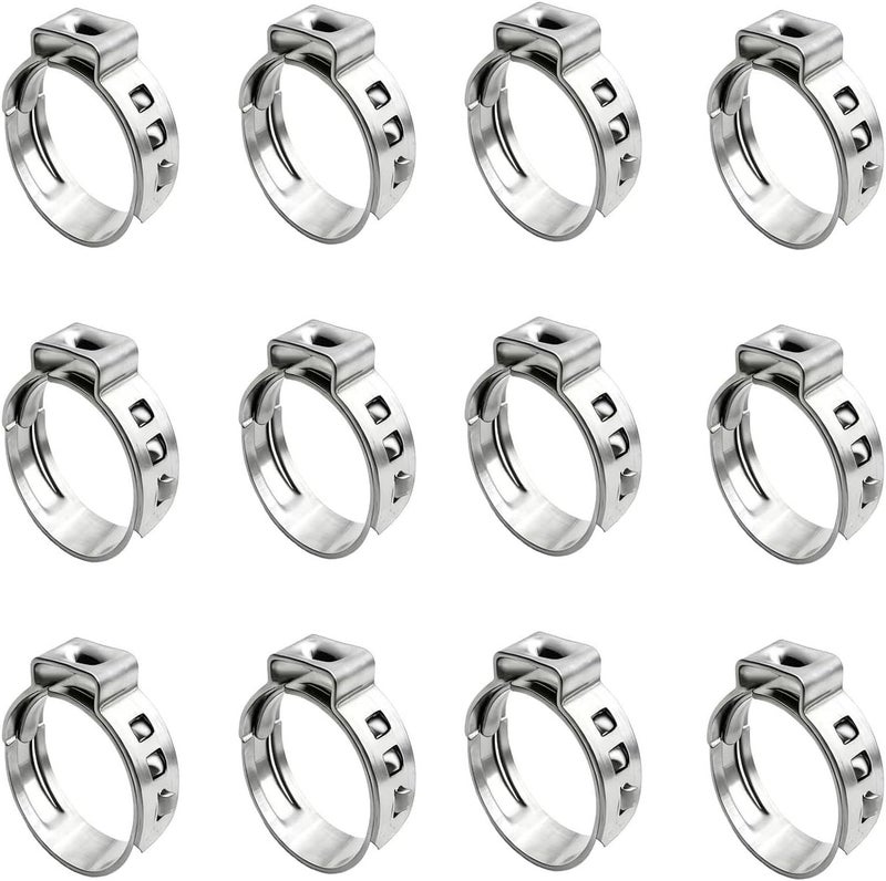 ANDILIKE 90 PCS Hose Ear Clamps 304 Stainless Steel,13.3mm Single Ear Hose Clamp Clip,Hose Fitting for Securing Pipe Hose - Image 1
